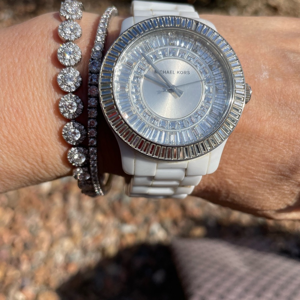 Michael Kors Silver and White Timepiece